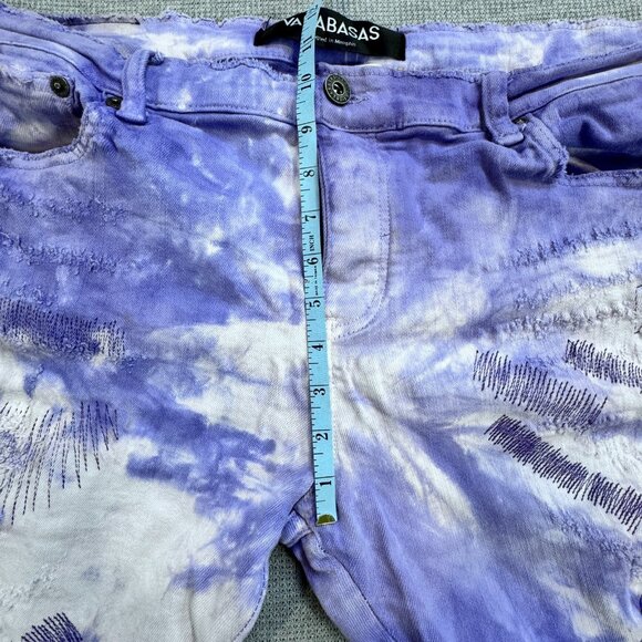 Valabasas Mens Purple Tie Dye Distressed Jeans Size 38 Stacked Ankle Button Fly - Picture 13 of 16